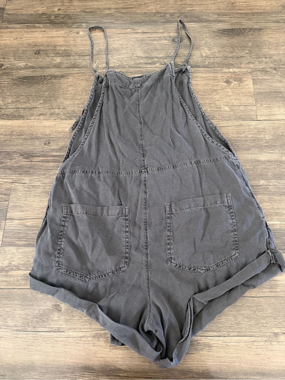 BILLABONG Wild Pursuit Womens Romper Off Black Short Charcoal Denim Overalls L - Picture 11 of 14